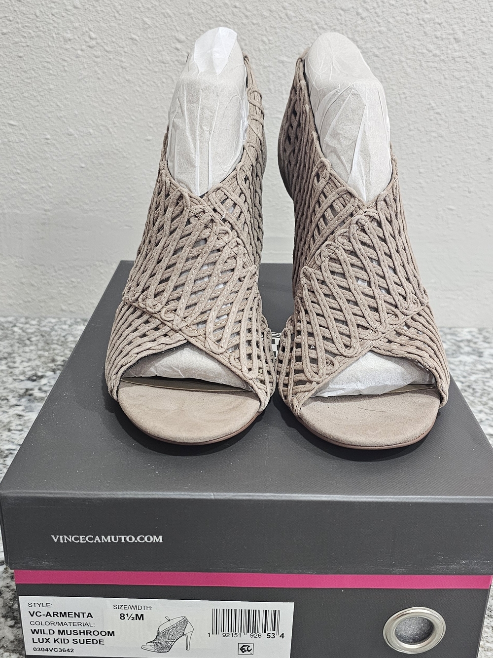 Vince Camuto Woven Open-Toe Heels in Wild Mushroom